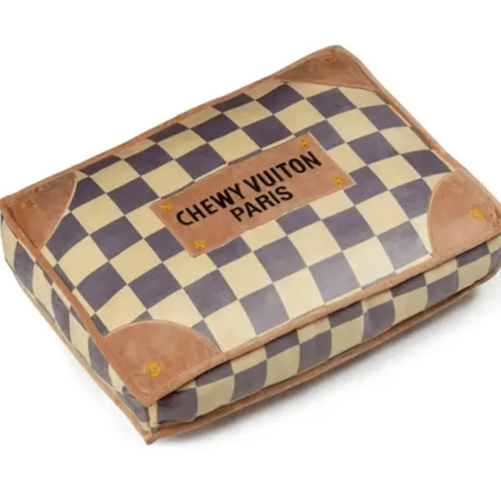 Checkered Chewy Vuiton Dog Bed - Large